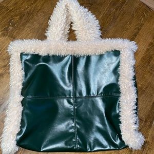 Green furry tote